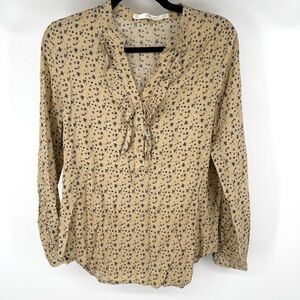 Fun 2 Fun Beige and Black Floral Ruffle Blouse